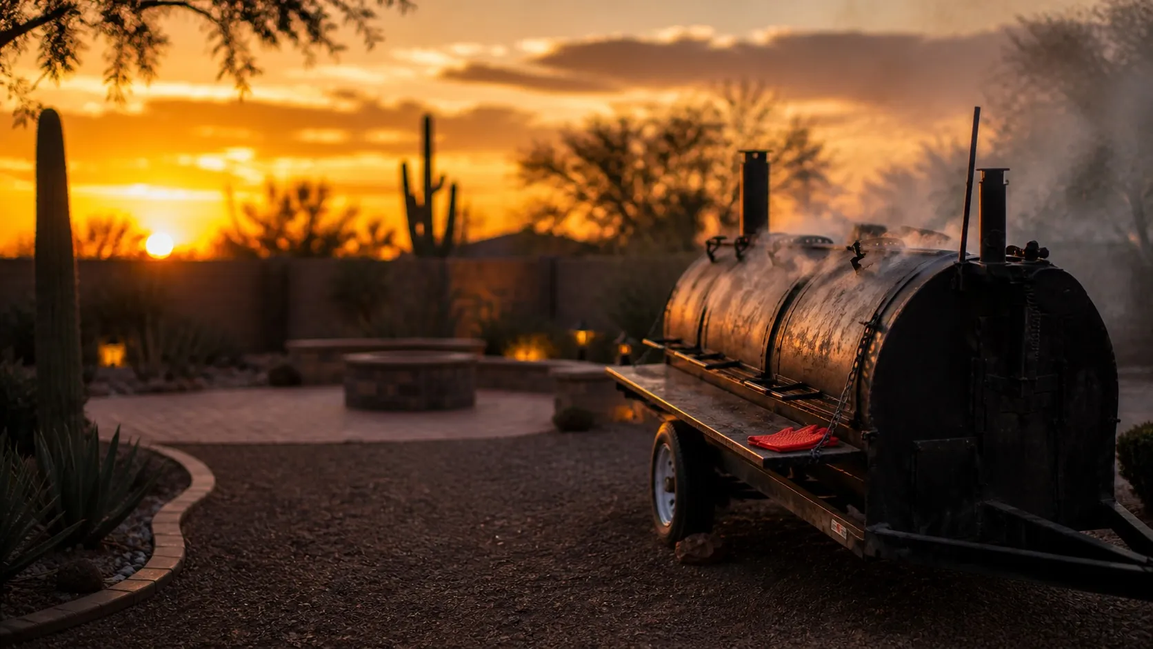 Glowing hardwood embers in a BBQ firebox