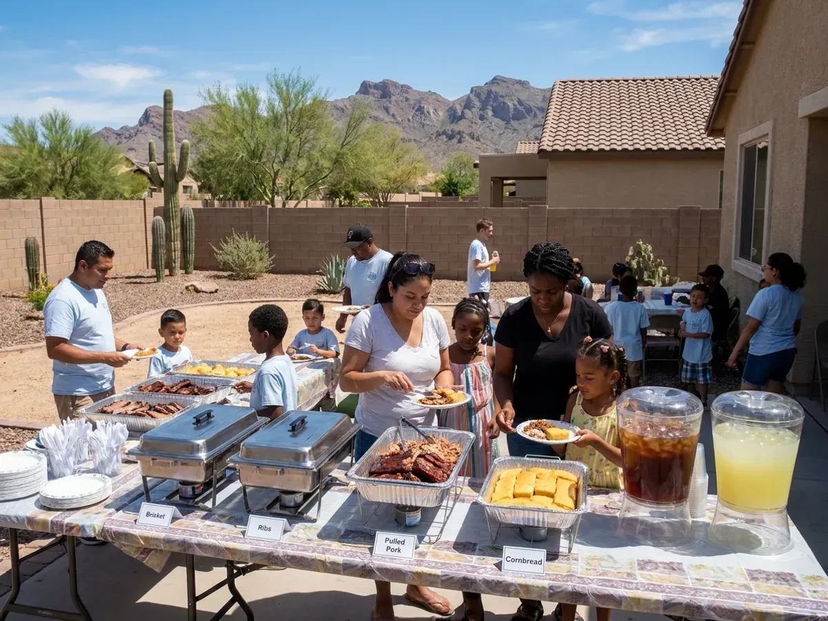 BBQ catering buffet at a Goodyear, AZ community event