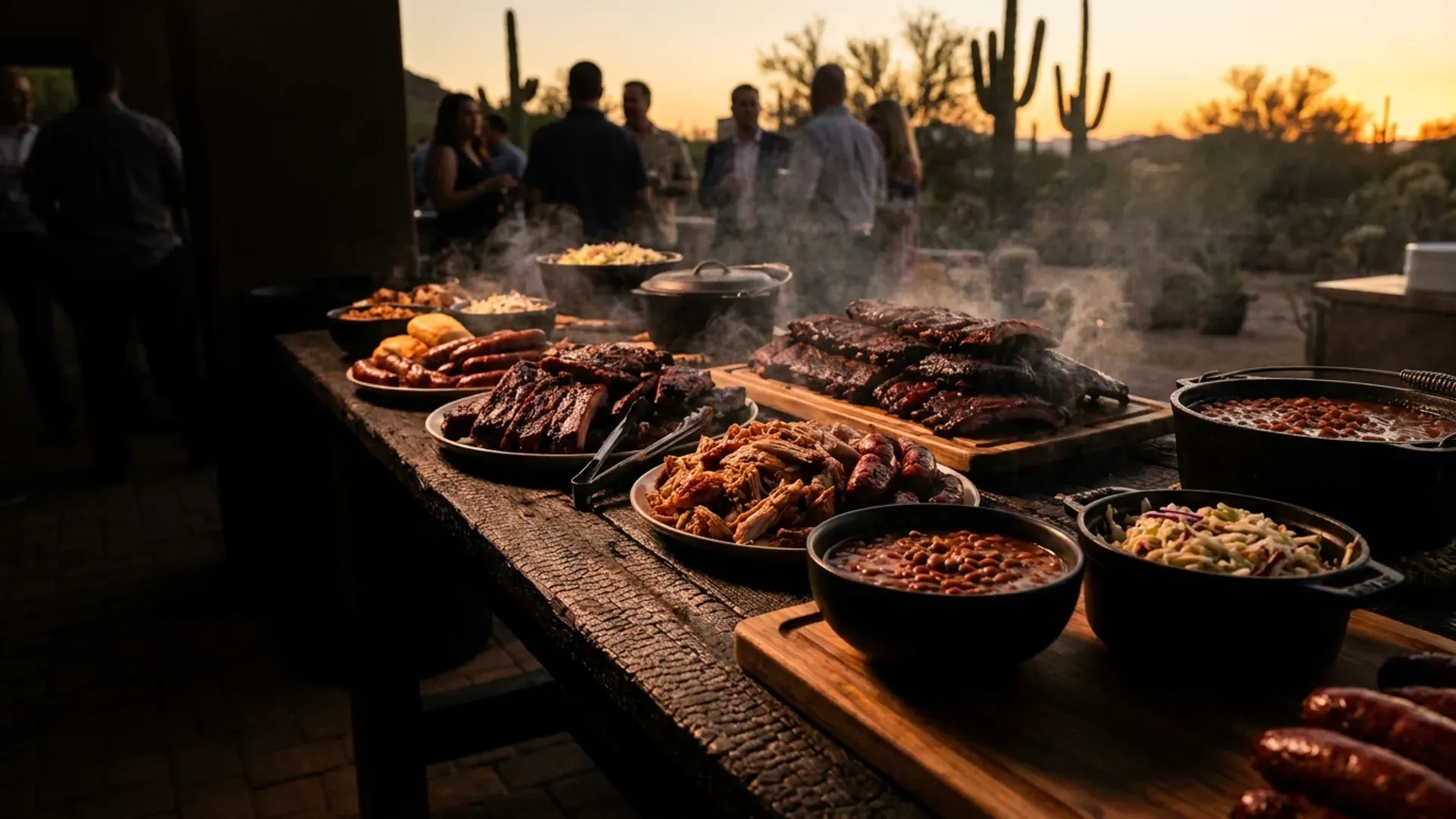 Slow-smoked BBQ catering spread for a Peoria, AZ gathering