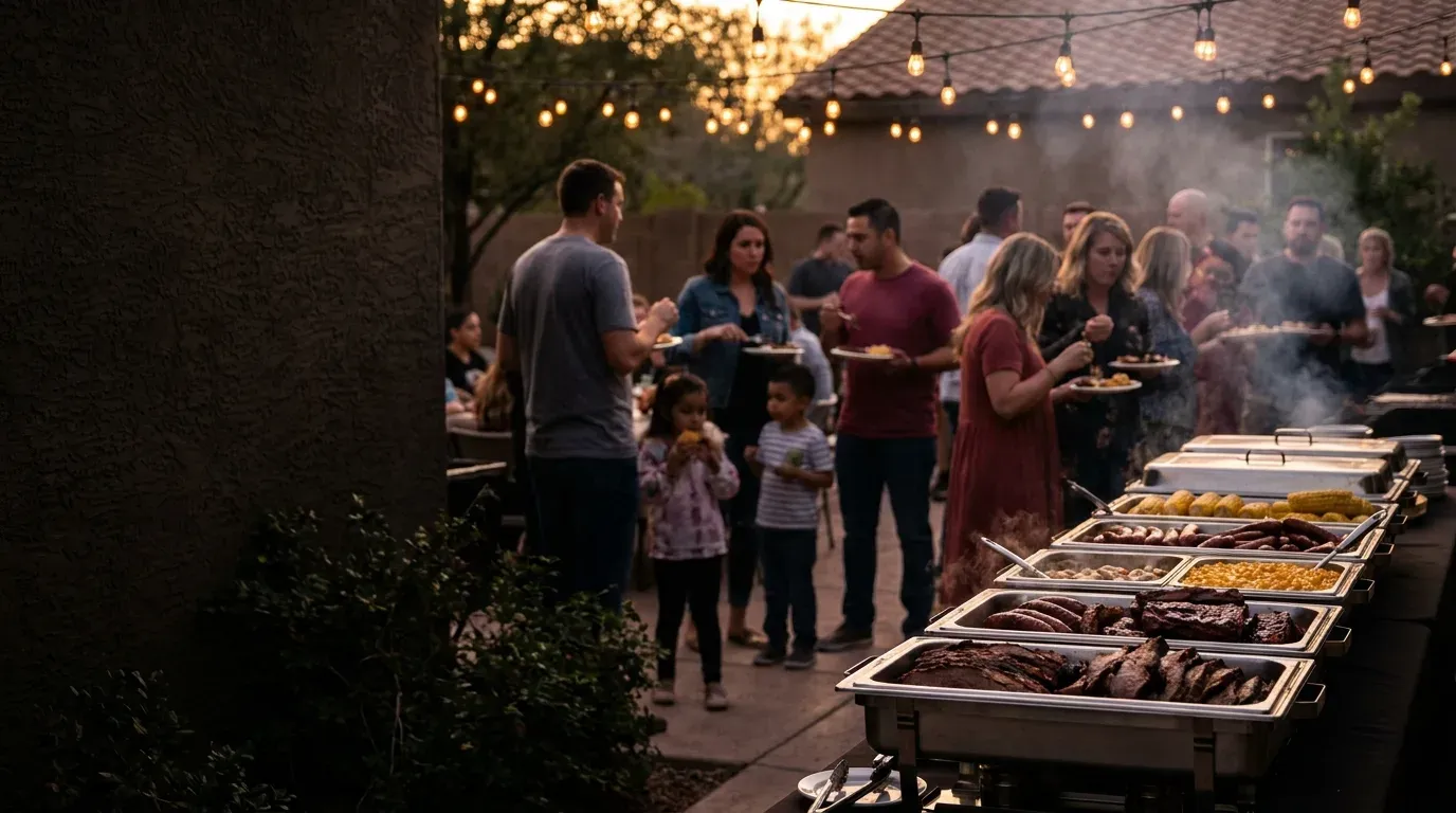 Texas-style BBQ catering spread at a Phoenix-area event