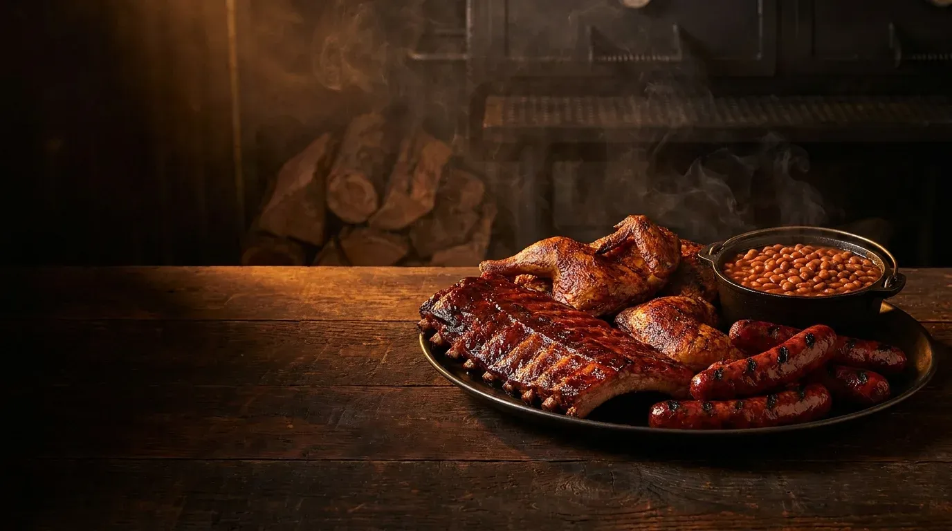 Rack of slow-smoked baby back ribs