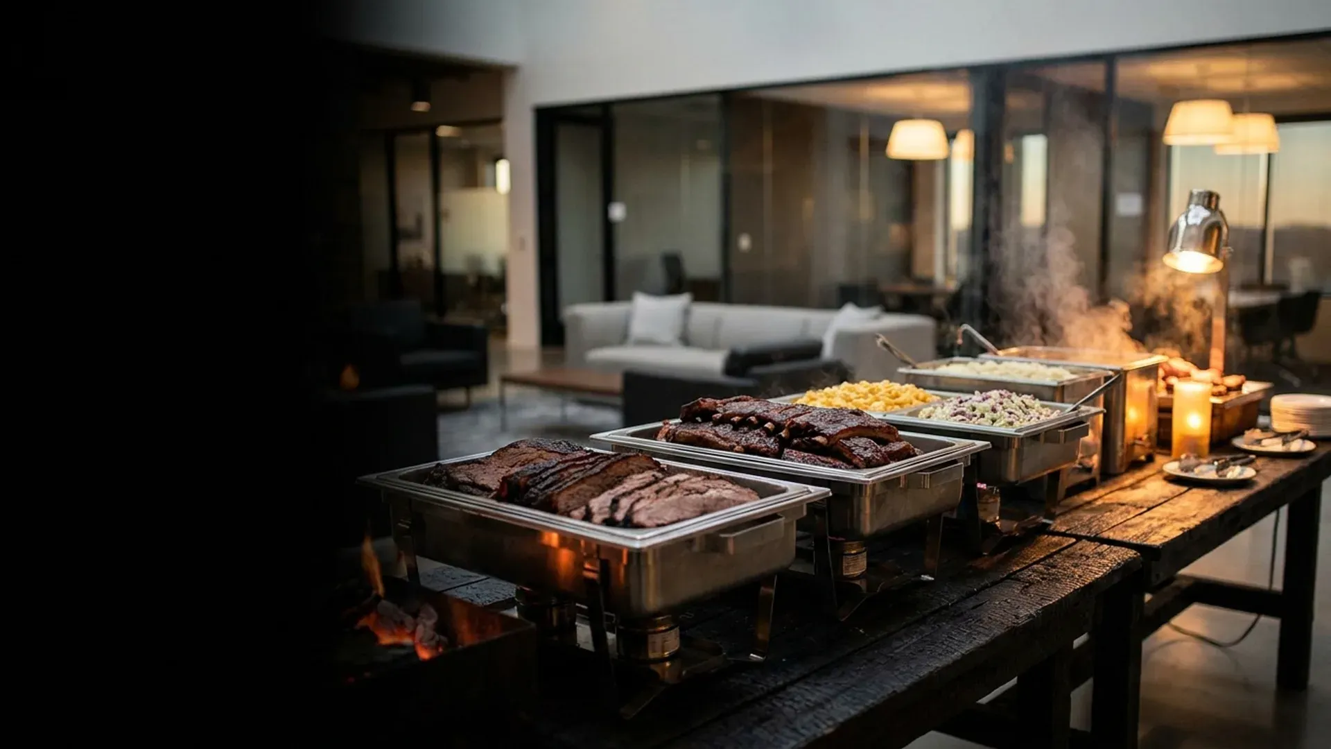 BBQ catering spread set up for a Phoenix corporate office lunch